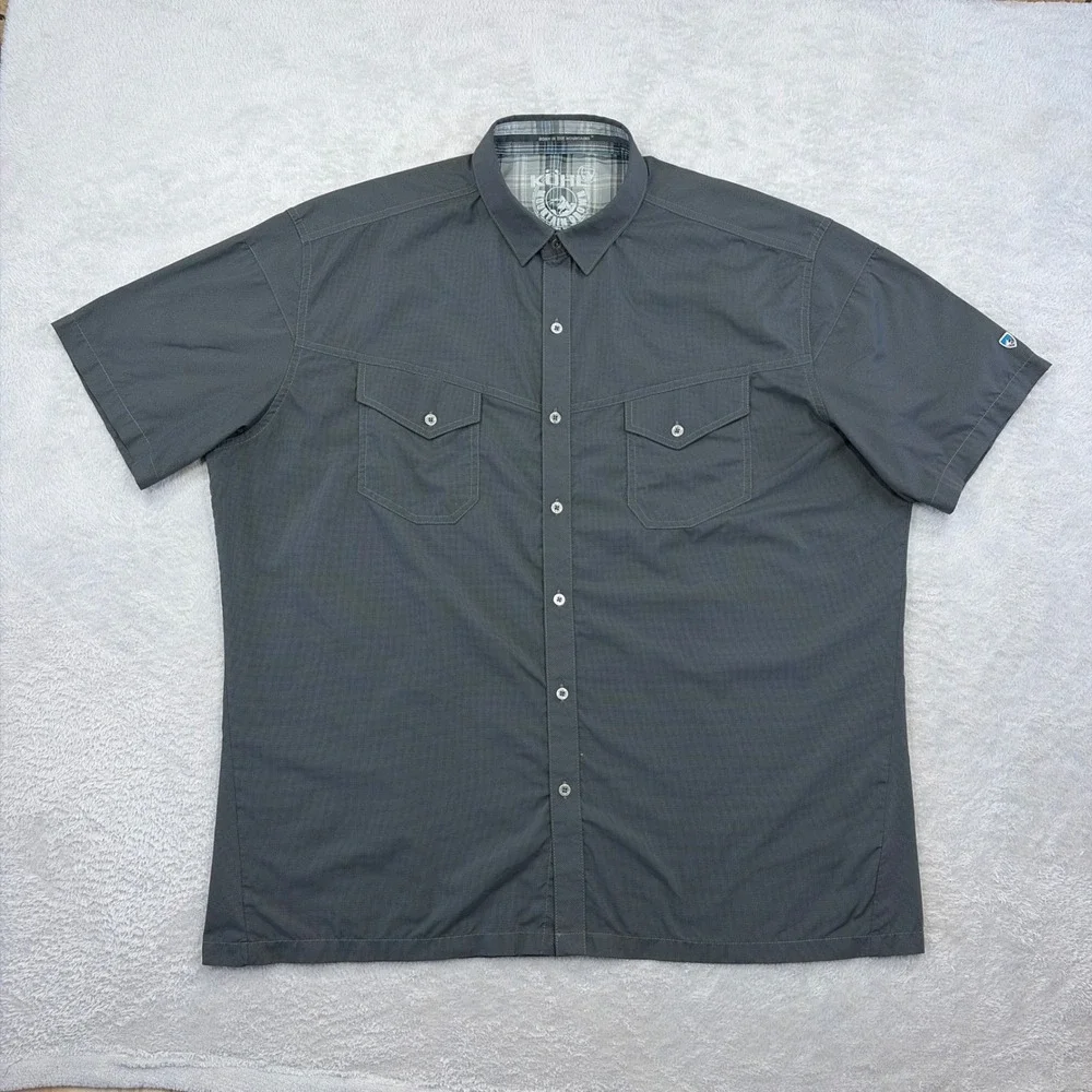 Kuhl Eluxor Shirt Mens XXL Gray Short Sleeve Button Down Outdoors Hiking Summer - Picture 2 of 7